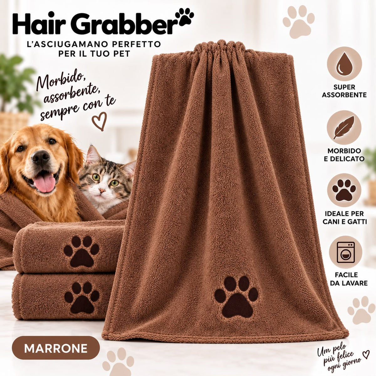 Hair Grabber DryPaw™ – Asciugamano Super Assorbente per Cani e Gatti