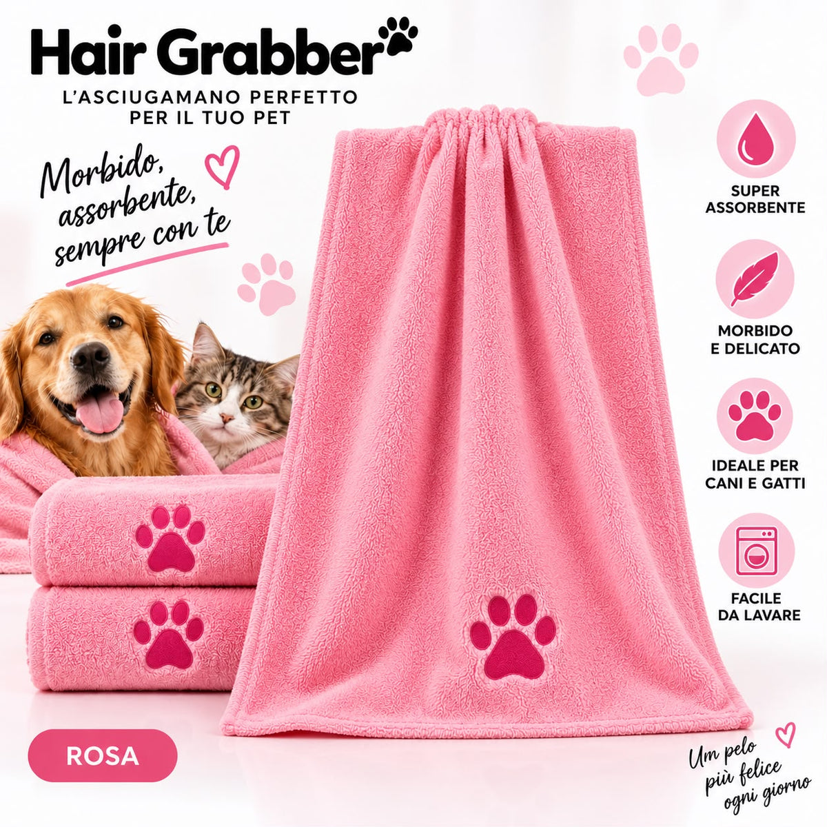 Hair Grabber DryPaw™ – Asciugamano Super Assorbente per Cani e Gatti