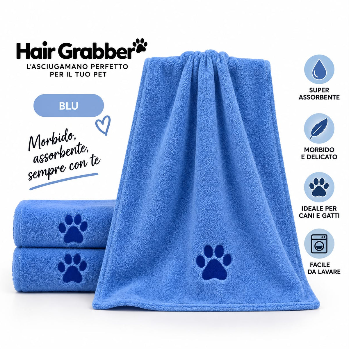 Hair Grabber DryPaw™ – Asciugamano Super Assorbente per Cani e Gatti